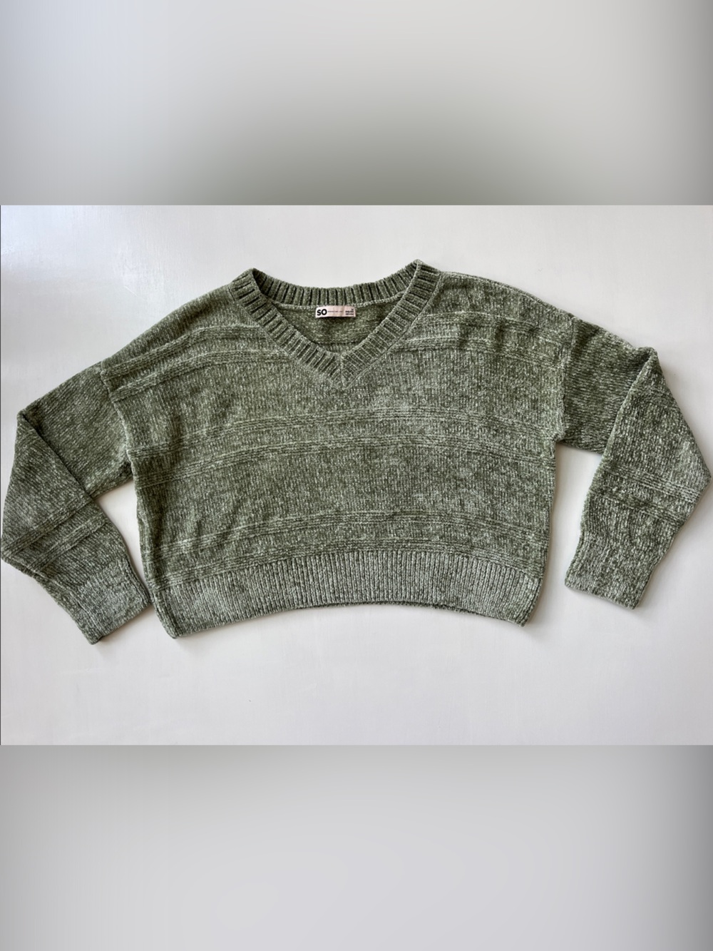 SO Mint Green V-Neck Chenille Sweater